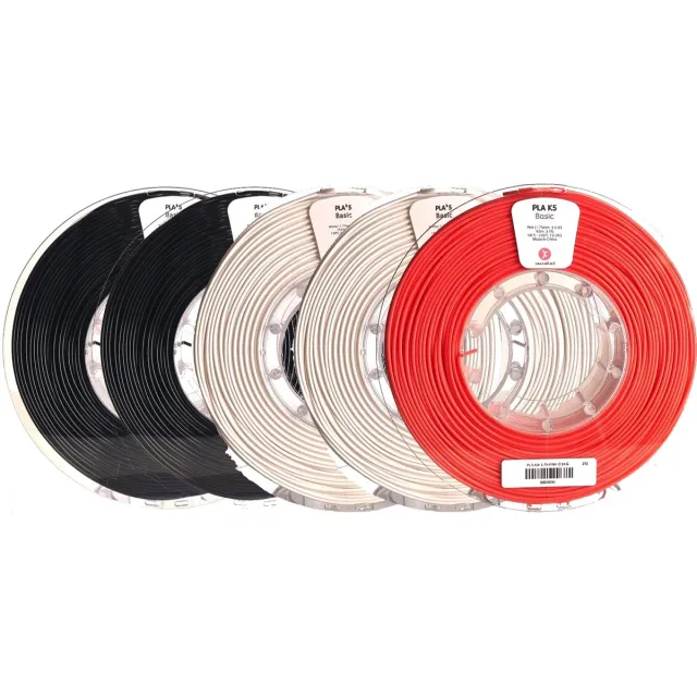 kexcelled PLA Combideal 5 x 500g = 2,5kg (2 x Zwart, 2 x Wit & 1 x Roze) 3D Printer filament Rood+Oranje+Geel+Groen+Bruin - PLA K5 2,5kg