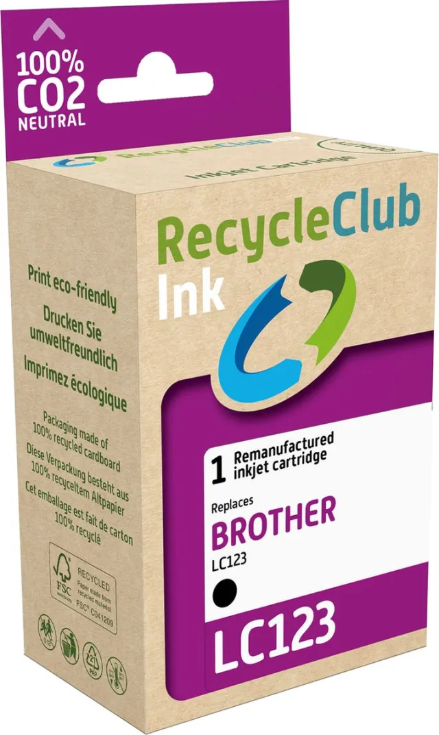 RECYCLECLUB inktcartridge - Inktpatroon - Geschikt voor Brother - Alternatief voor Brother LC-123 Zwart 12.5ml - 585 pagina's