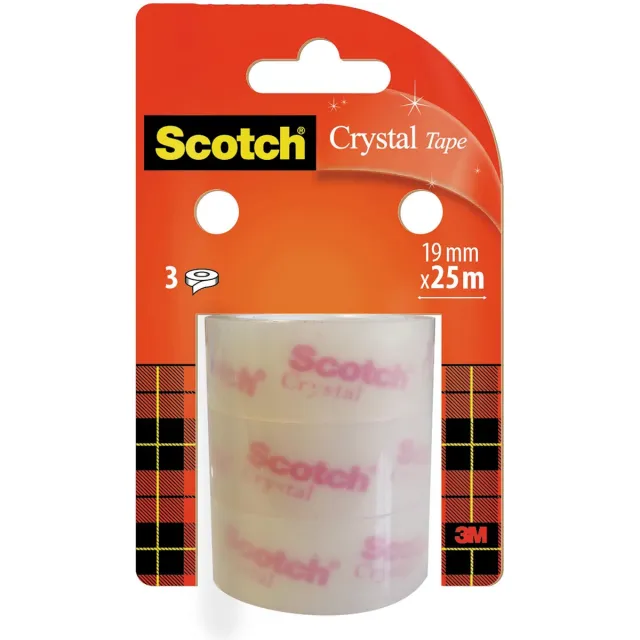 Scotch Crystal Clear Tape, Navullingen, 19 mm x 25 m, 3 rollen geel