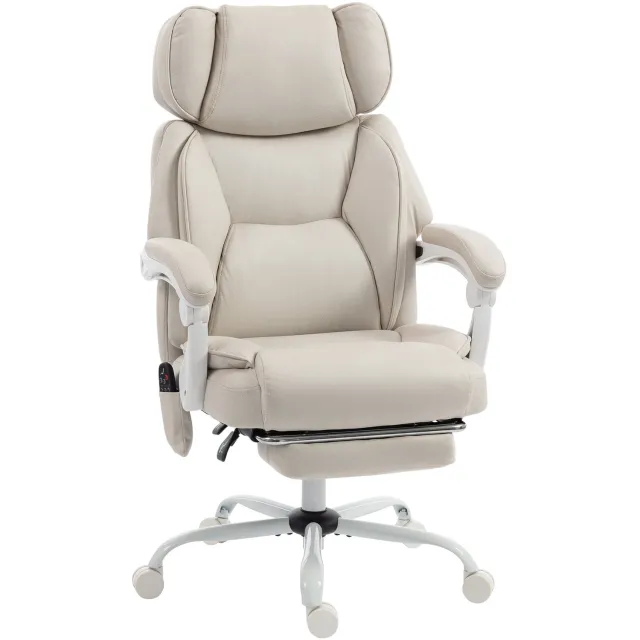 Homona Ergonomische bureaustoel met massagefunctie en verwarming - Met voetensteun en verstelbare hoofdsteun - 70 x 75,5 x 114,5-122,5 cm - Crèmewit