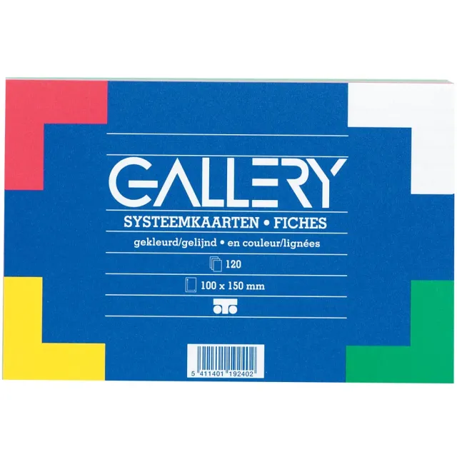 Gallery gekleurde systeemkaarten, ft 10 x 15 cm, gelijnd, pak van 120 stuks