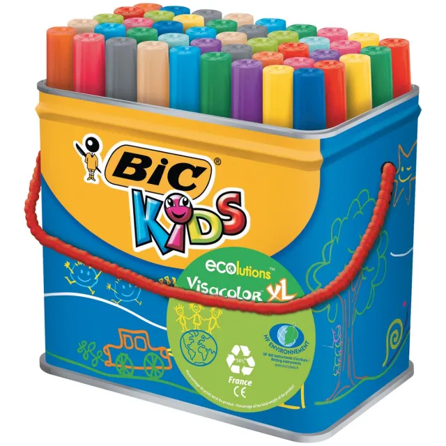 Bic Kids viltstift Visacolor XL, metalen doos van 48 stuks zwart