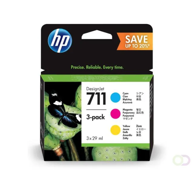 HP 711 3-pack DesignJet inktcartridges, cyaan/magenta/geel (29 ml elk) (P2V32A) Cyaan;Magenta;Geel
