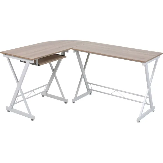 SVITA ECKHART - hoekbureau eiken look witte metalen poten computerbureau kantoorbureau Beige