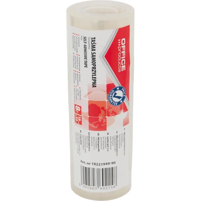 Office Products plakband, 19 mm x 33 m, transparant, pak van 8 stuks