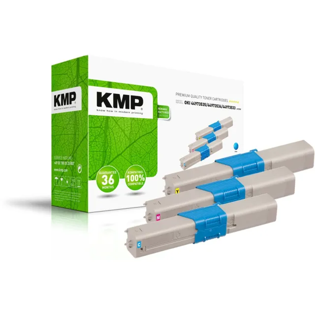KMP Toner vervangt OKI 44973535, 44973534, 44973533 Compatibel Combipack Cyaan, Magenta, Geel 1500 bladzijden O-T37V 33 Cyaan;Magenta;Geel