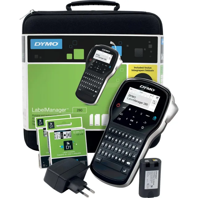 Dymo beletteringsysteem LabelManager 280 kit, qwerty, inclusief 2 x D1 tape, draagtas en oplader wit