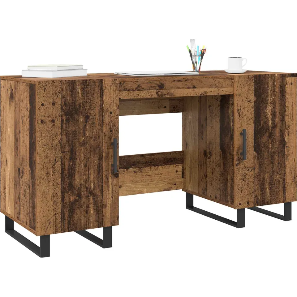 vidaXL Bureau Oud hout Bewerkt hout 140 x 50 x 75 cm Bruin