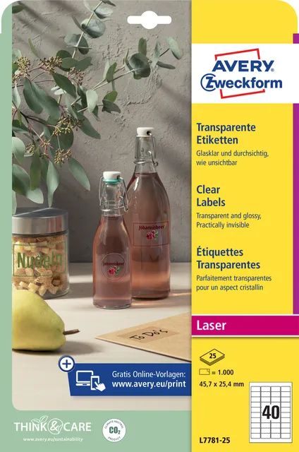 Avery Zweckform Etiket Avery L7781-25 45.7x25.4mm transparant 1000 stuks