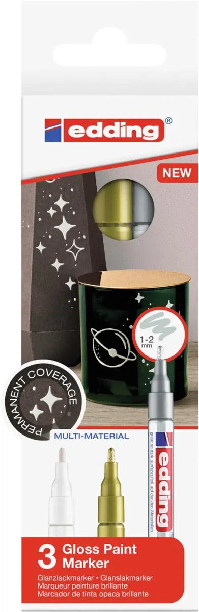 Edding lakmarker 751/3, metallic geassorteerde kleuren goud