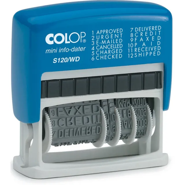 Colop tekststempel Mini-Info Dater S 120/WD, met datum en 12 verschillende woorden, nederlands