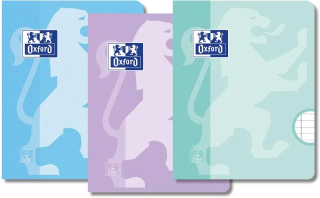 Oxford School schrift, ft A5, 72 bladzijden, met kantlijn, gelijnd, assorti, pak van 3 stuks blauw