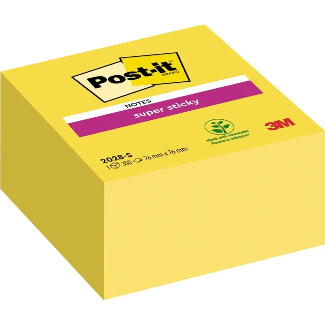 Post-It Super Sticky notes kubus, 350 vel, ft 76 x 76 mm, neongeel