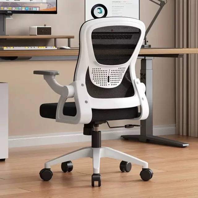 Hertiman Bureaustoel - Ergonomische bureaustoel - Verstelbare armleuningen - Kantelfunctie - Belastbaar tot 90kg - Wit