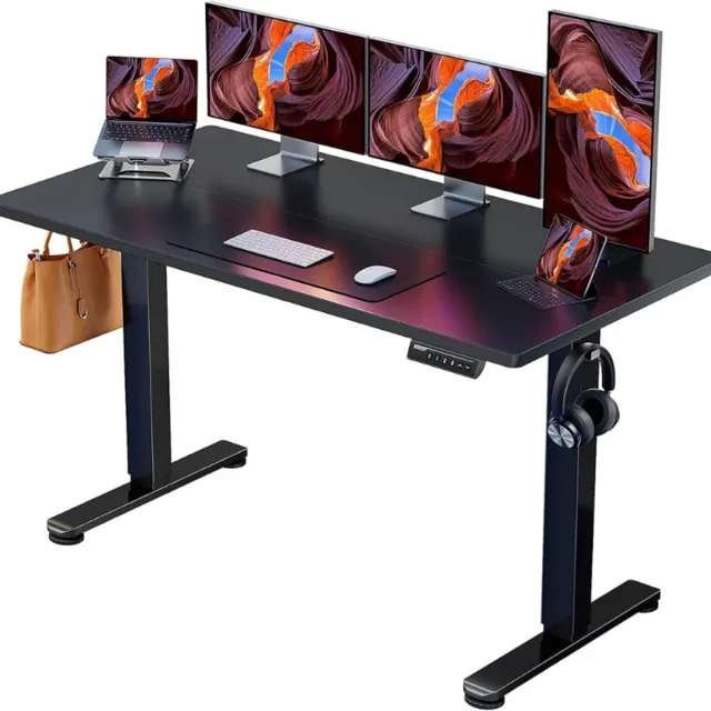 ErGear Staand Bureau, 160 x 80 cm, in hoogte verstelbaar elektrisch zit-sta bureau met gesplitst blad, rugzakhaak en slim bedieningspaneel met 4 geheugenposities, voor thuiswerk ZWART