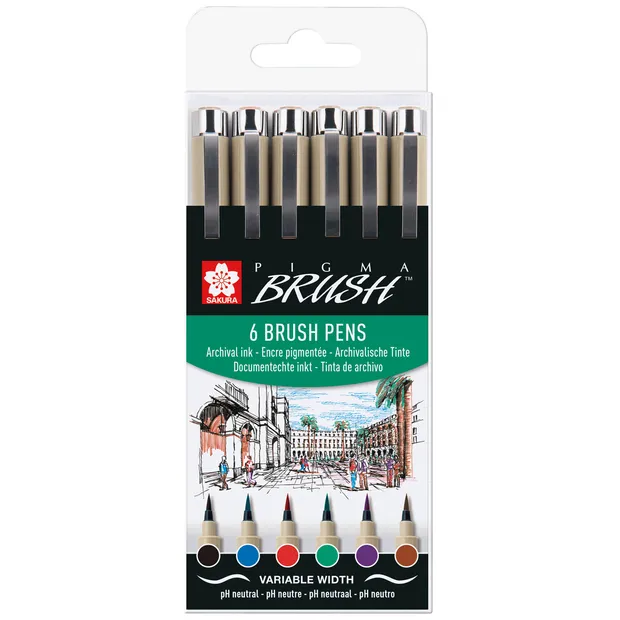 Sakura Brushpen Sakura Pigma Brush set à 6 stuks zwart