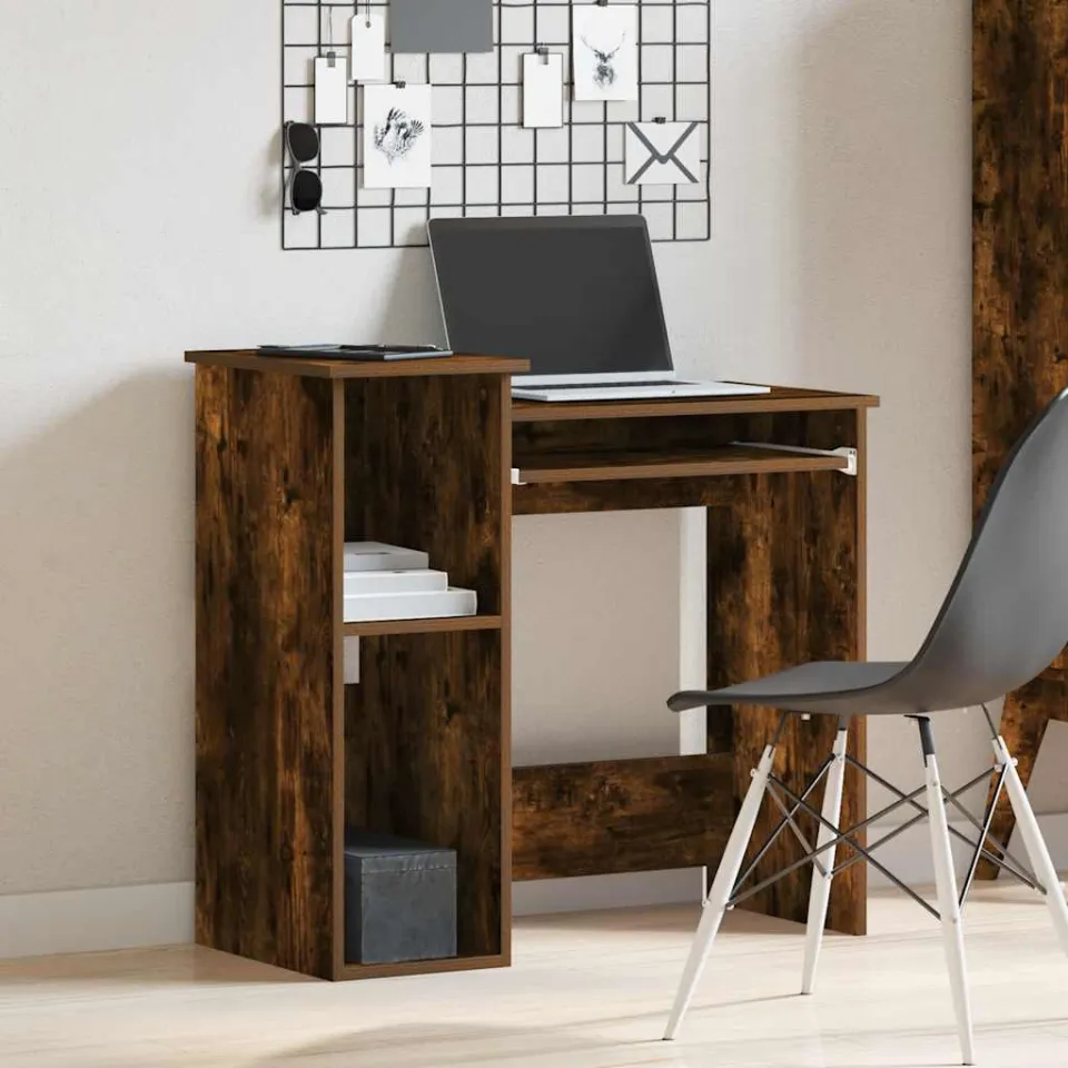 vidaXL Bureau met schappen 84x40x78 cm bewerkt hout gerookt eiken, foto 2