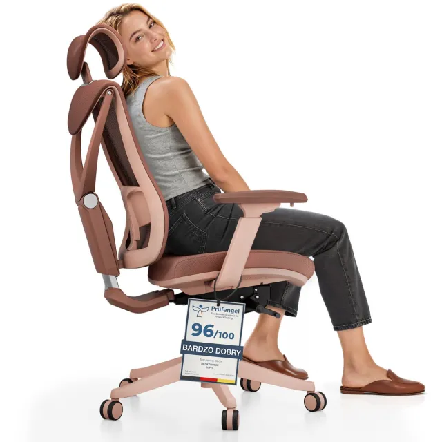 Desktronic SitPro Ergonomische Bureaustoel - Bureaustoelen voor volwassenen - Bureau stoel voor kantoor, gaming - 5D lendensteunsysteem - Armleuningen 4D - Rugleuning 90° tot 135° - heeft BIFMA en .IGR ergonomiecertificering - Roze