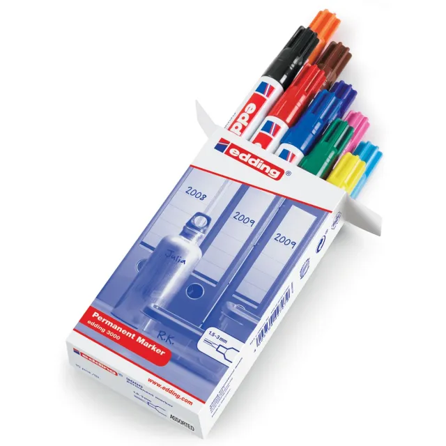 Edding permanent marker 3000, doos van 10 stuks in geassorteerde kleuren blauw