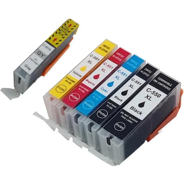 KATRIZ huismerk inkt Canon PGI550XL/CLI551XL(Met 551XL grijs) | voor Canon Pixma IP 8750/Pixma MG6300/Pixma MG6350/Pixma MG7150/Pixma MG 7550 | (6 stuks)