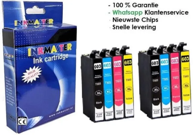 inkmaster inktcartridges voor Epson 603 cartridges, Epson 603 XL multipack van 8 Stuks voor Epson Expression Home XP-2105 XP-3100 XP-3105 XP-4100 XP-4105 Workforce WF-2830DWF WF-2835DWF Duo Multipack