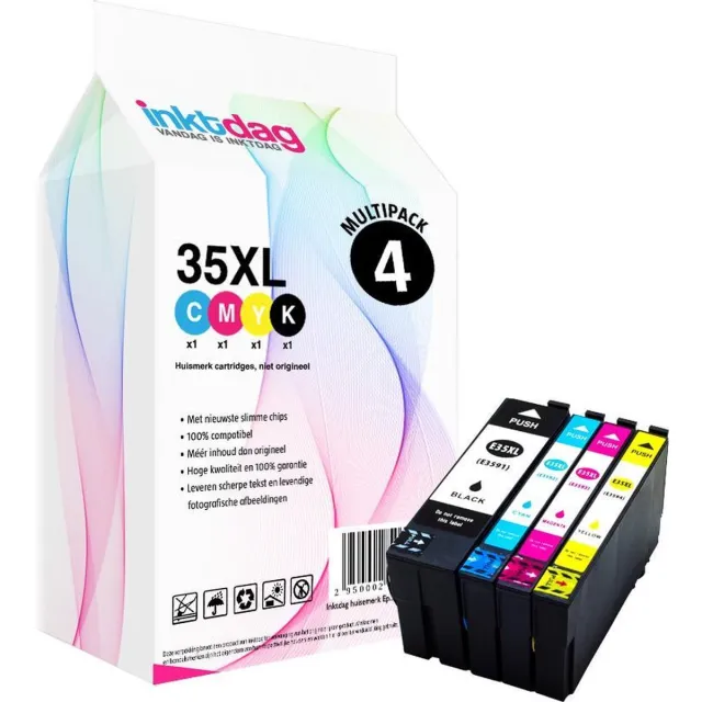 inktdag inktcartridges voor Epson 35 XL / Epson 35XL, multipack van 4 kleuren (1*BK, C, M en Y) voor Epson WorkForce Pro WF-4740, WF-4730, WF-4720, WF-4725 mét chip zwart