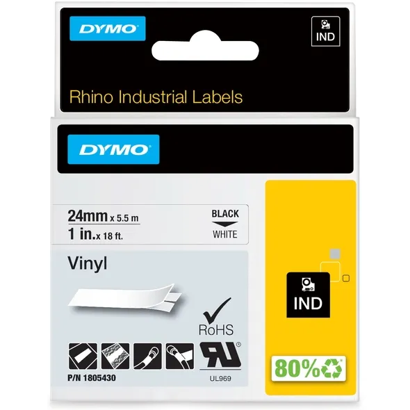Dymo Labeltape Dymo Rhino industrieel vinyl 24mm zwart op wit