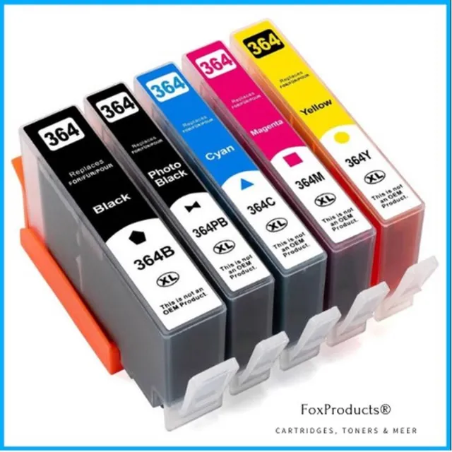 FoxProducts 364 364XL Photo black Photoblack incl. Chip (5set) geschikt voor HP Photosmart 5510 - 5514 - 5515 - 5520 - 5522 - 5524 - 5525 - 6510 - 6520 ,6525 - 7510 - 7520 - B109n - B110 - B209a - B210 - B8550 - C5380 - C6380 - D5460 Zwart, photoblack, Yellow, cyaan en magenta