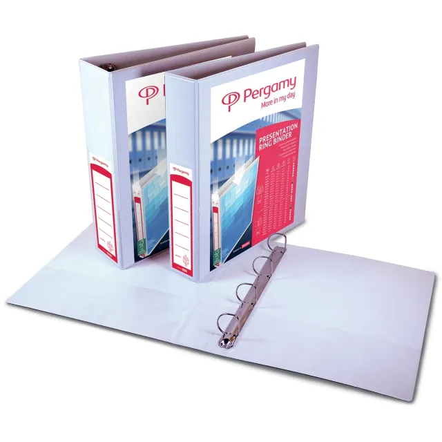 Pergamy personaliseerbare ringmap, ft A4, 2 pochettes, 3 insteektassen, 4 D-ringen van 30 mm, wit