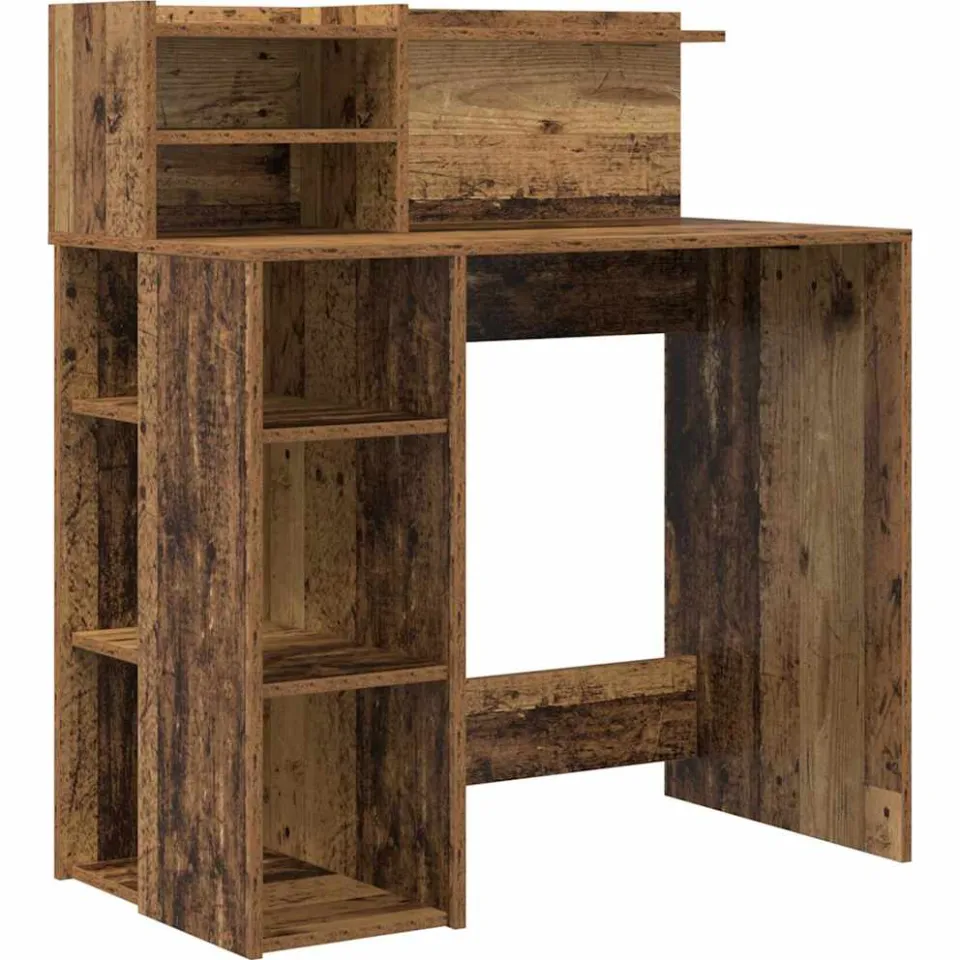 vidaXL Bureau Oud Hout 90 x 48 x 101,5 cm Bewerkt hout bruin, foto 3