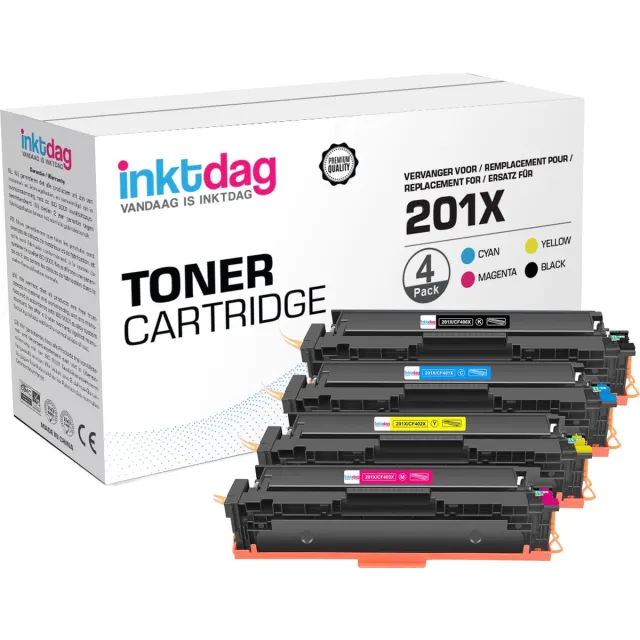 inktdag huismerk tonercartridges compatibel met HP 201X ( HP CF400X, HP CF401X, HP CF402X, HP CF403X) 4 Pack multipack voor HP M252dw, M277dw, M274n