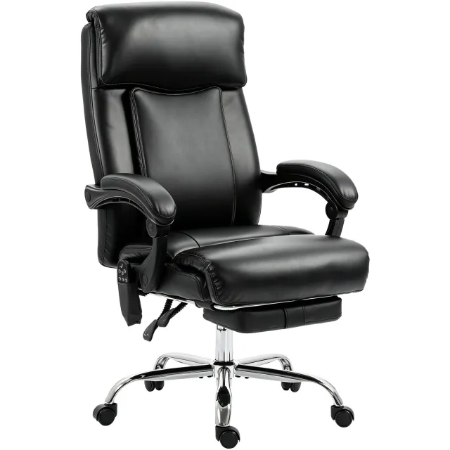 MUVANO Bureaustoel met vibratiemassage en lendenverwarming - Voetensteun - Kunstleer - Zithoogte 49-58 cm - Kantelbaar tot 135 graden - Voor thuiswerken zwart