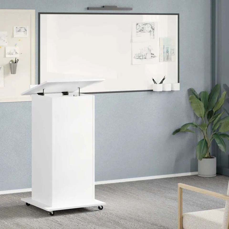 vidaXL Lessenaar met wielen en lade 55x55x107 cm bewerkt hout wit, foto 3
