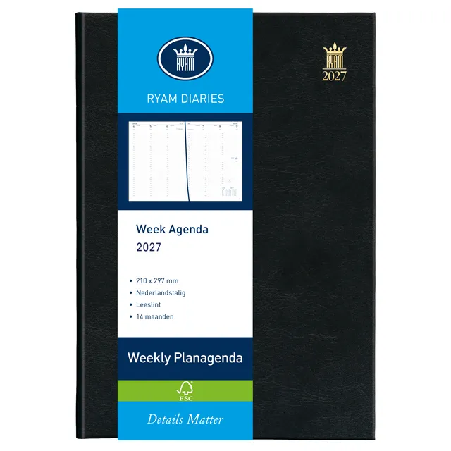 Ryam Agenda 2025 Ryam Weekly Mundior 7dagen/2pagina's zwart