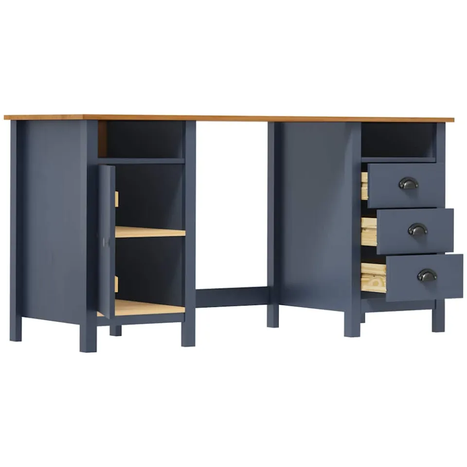 vidaXL Bureau Hill 150x50x74 cm massief grenenhout grijs, foto 3