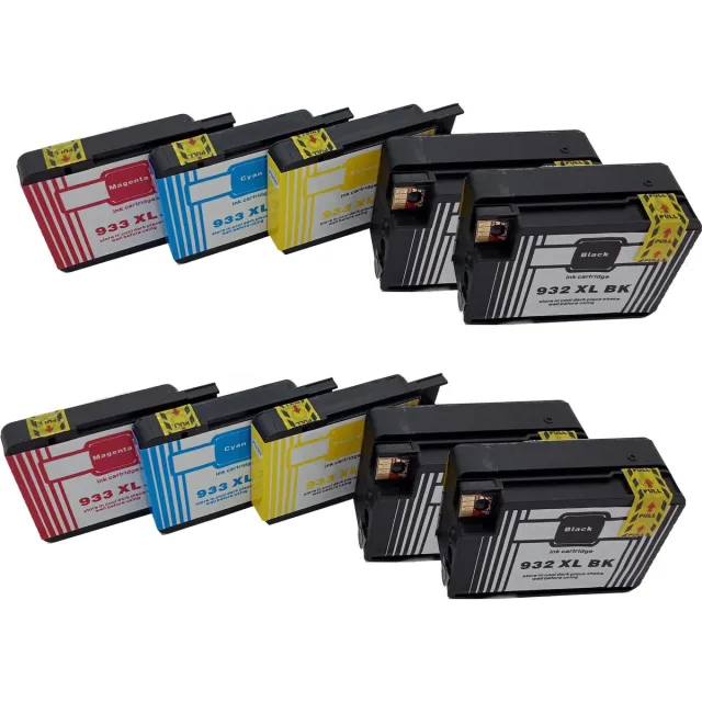 KATRIZ huismerk ink 4x HP932XL Zwart + 2x HP933XL Cyaan + 2x HP933XL Magenta + 2x HP933XL Geel | voor HP OfficeJet 6100/6600/6700/7110/7110XI/7510/7610/7612 | 10 stuks Zwart, Cyaan, Magenta, Geel