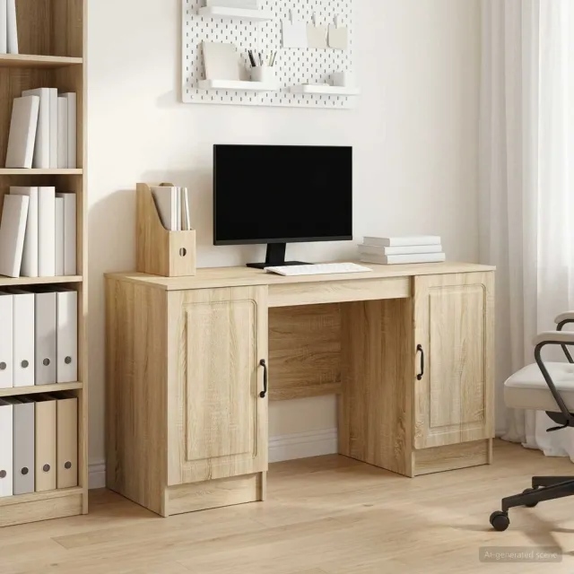 vidaXL Bureau Sonoma Eiken 142,5 x 50 x 75 cm Bewerkt hout, foto 2