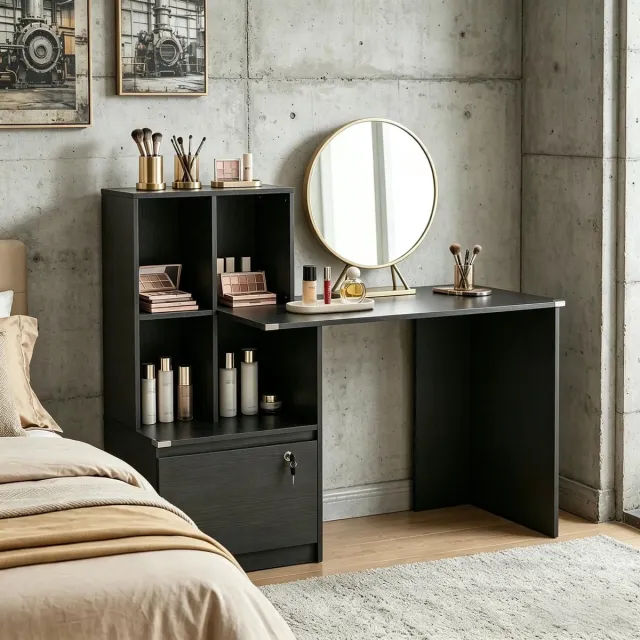MIVRAY Bureau Met Opbergruimte En Afsluitbare Lade Voor Woonkamer En Werkplek Van Spaanplaat Zwart 126 X 50 X 109 Cm
