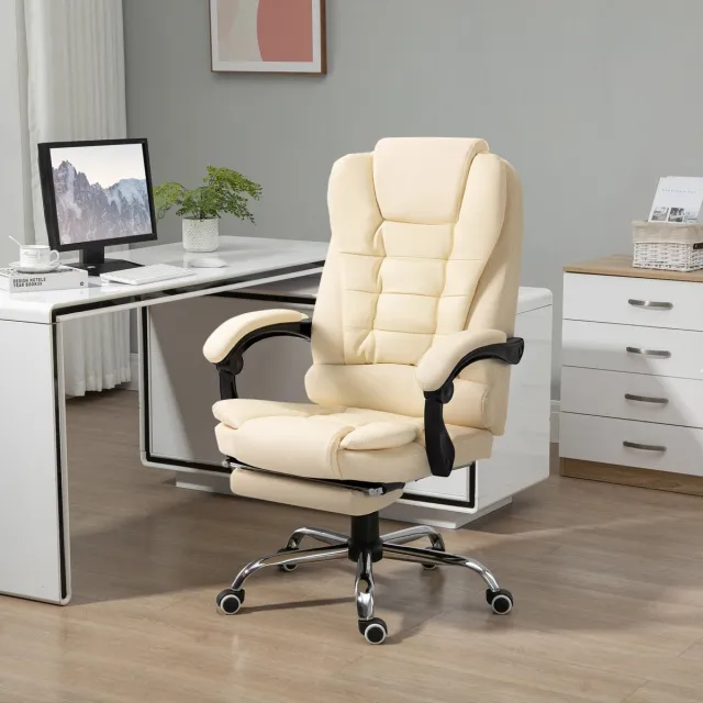 COVREO Bureaustoel 64,5x69x117 cm cream white, kunstleer met voetsteun Crèmewit