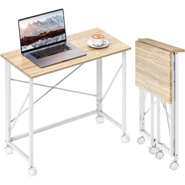 MUVANO Opklapbaar bureau met wielen - Ruimtebesparend computerbureau - Verrijdbaar bureau - Werktafel - 80x40 cm - Inklapbaar - Thuiswerkplek Natuur