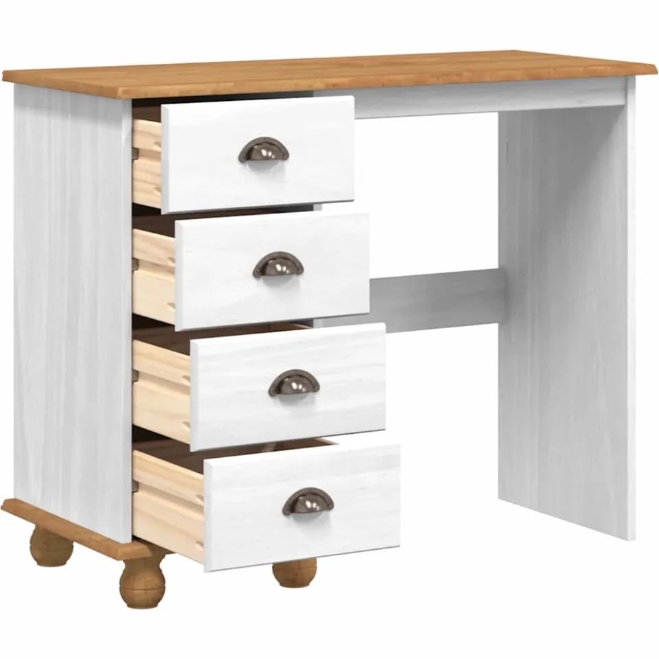 vidaXL Schrijfbureau ASKIM Wit 95 x 40 x 75 cm Massief grenenhout, foto 3