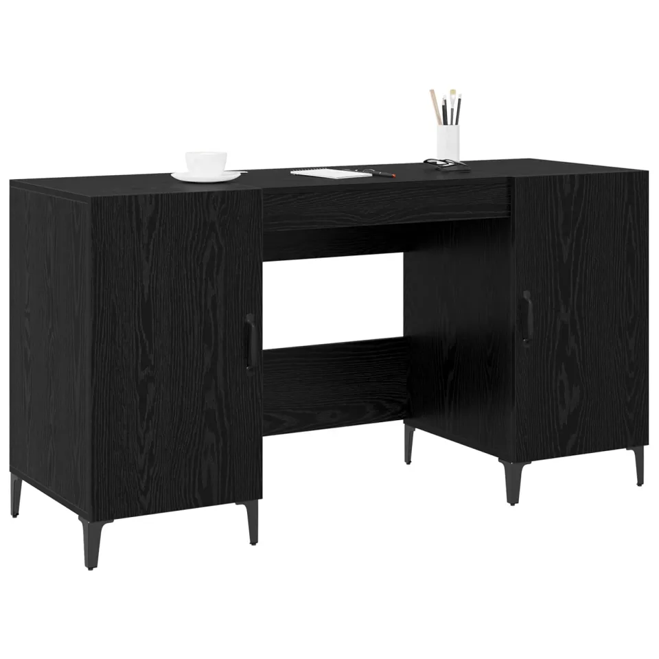 vidaXL Bureau Zwart Eiken 140 x 50 x 75 cm Bewerkt hout