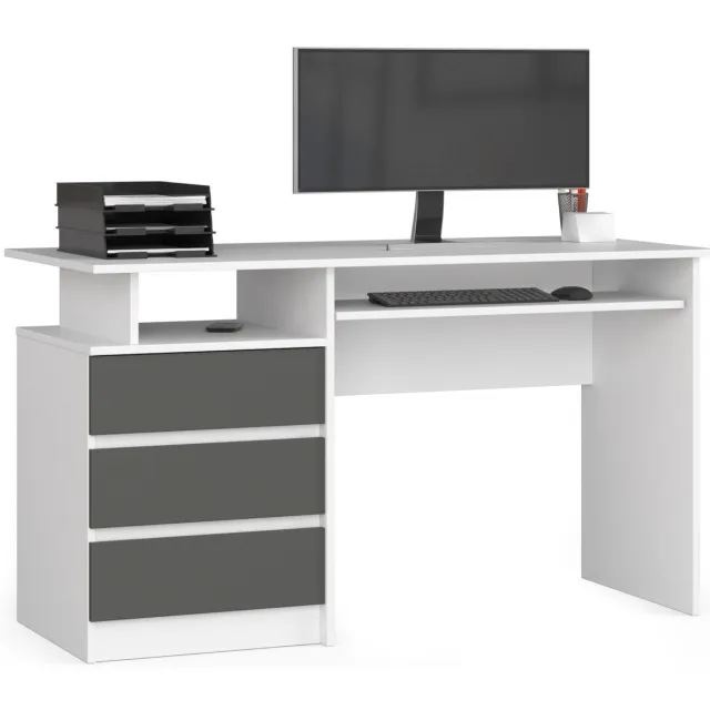 Akord Bureau CLP 135 cm met 3 Laden / Computerbureau / Computer Tafel / Bureautafel / Wit - Grafietgrijs / 135 x 77 x 60 cm