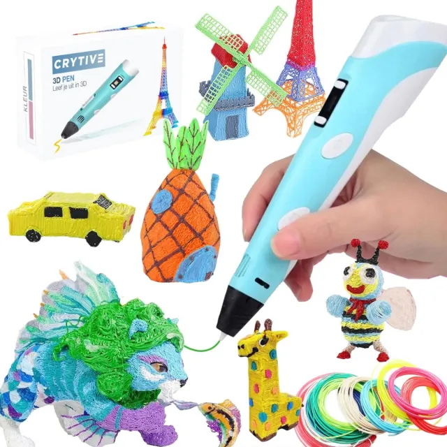CRYTIVE 3D Pen - 3D Starterpen - 3D Speelgoed Pen - 3D Pen voor Kinderen & Volwassenen - Starterspakket 3D Pen - 3D Set Pen Inclusief Filament - Vernieuwde Versie 3D Pen Blauw