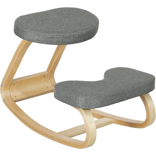 Lunpog Knie-stoel, ergonomische stoel voor een goede houding, houten verstelbare schommelstoel met zachte vulling, natuurlijke verlichting van nek- of rugpijn voor thuiskantoor Grijs