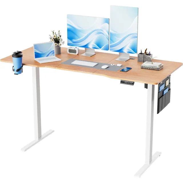Earthyhome Zit sta bureau - Zit-sta bureau 160 x 70 cm - Elektrisch Verstelbaar 71cm-117cm - Anti-botsing technologie - Geheugenfunctie - Houtkleur. Houtkleur-160 x 70