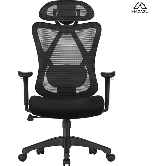 MAZAZU MIRA Home - Bureaustoel ergonomisch - Mesh bureaustoel met hoofdsteun en lendensteun - Zwart