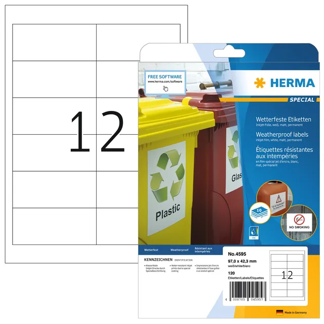 Herma Etiket HERMA 4595 97x42.3mm folie wit 120 stuks