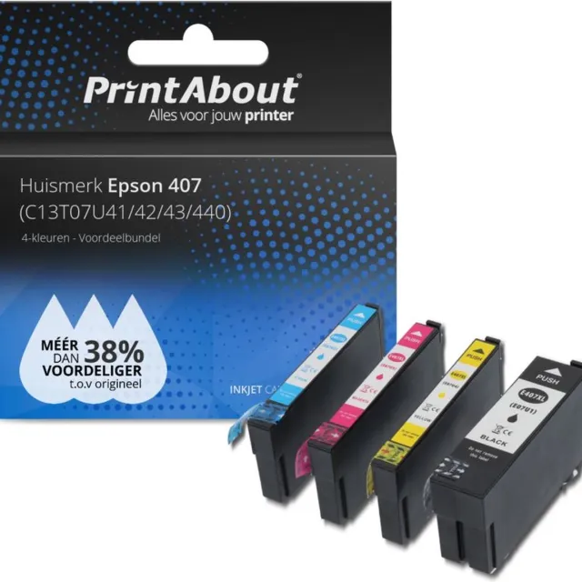 PrintAbout Huismerk Epson 407 (C13T07U41/42/43/440) Inktcartridge 4-kleuren Voordeelbundel