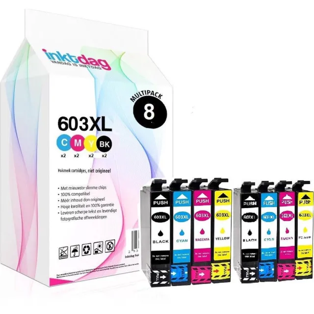 inktdag inktcartridges voor Epson 603 inkcartridge, Epson 603XL multipack van 8 kleuren voor Epson Expression Home XP-2105 XP-3100 XP-3105 XP-4100 XP-4105 XP4155 Workforce WF-2830DWF WF-2835DWF 2 X Epson 603xl Zwart met chip